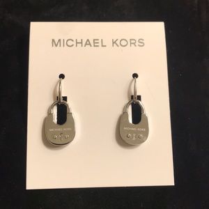 MK silver lock dangle earrings
